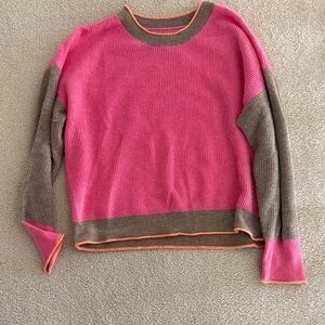 Anthropologie Pink and Brown Crew Neck Sweater